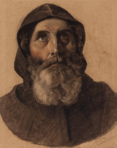 Tete de moine barbu  by Alexandre Bida - Hand-Painted Oil Painting Reproduction