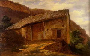 A Farm House On The Side Of A Mountain painting by Alexandre Calame