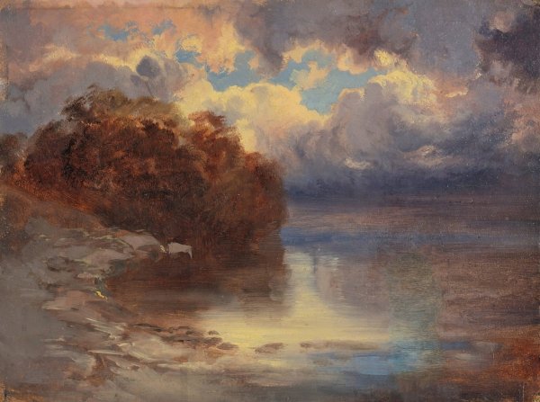 Main Product Photo of Bord De Lac Et Massif D'arbres  Painting by Alexandre Calame