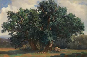 Landscape With Oak Trees by Alexandre Calame Oil Painting