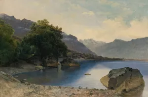 Petite Baie Du Lac Leman Pres De Chillon by Alexandre Calame Oil Painting
