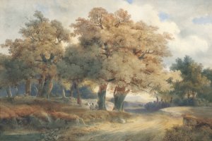 Trees, Tracks And Figures by Alexandre Calame Oil Painting