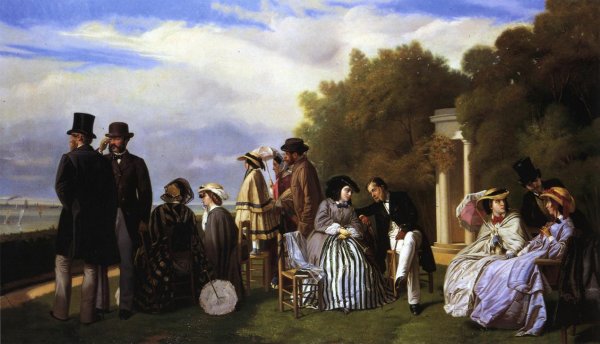 The Empress Eugenie and Her Court at Biarritz by Alexandre-Denis Abel De Pujol - Hand-Painted Oil Painting Reproduction