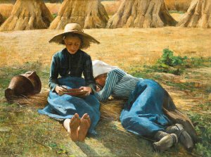 Resting In The Fields by Alexandre-Emile Boiron Oil Painting