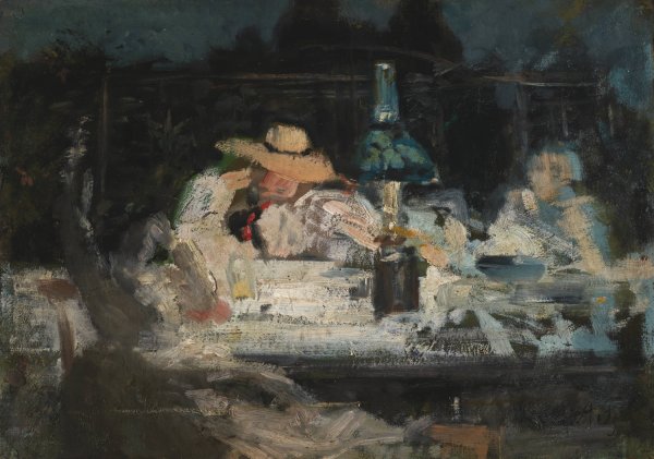 Figures Seated Around a Lamp by Alexandre Falguiere - Hand-Painted Oil Painting Reproduction