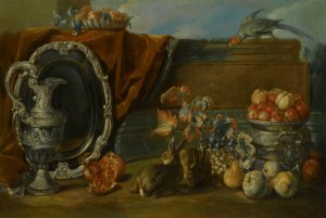 A Still Life with Two Rabbits by Alexandre-Francois Desportes Oil Painting