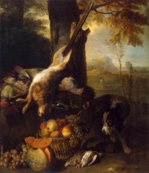 Still-Life with Dead Hare and Fruit by Alexandre-Francois Desportes Oil Painting