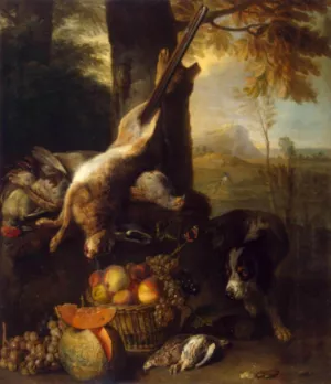 Still-Life with Dead Hare and Fruit by Alexandre-Francois Desportes Oil Painting