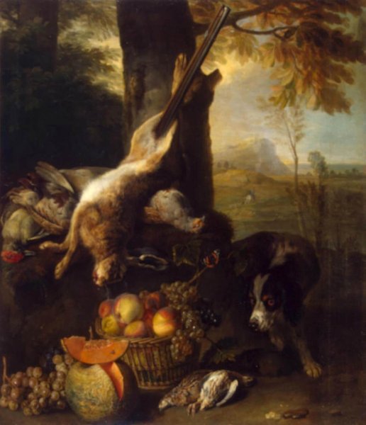 Main Product Photo of Still-Life with Dead Hare and Fruit Painting by Alexandre-Francois Desportes