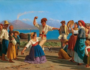 Tarantella, Naples With Vesuvius In The Background, by Alexandre Francia Oil Painting