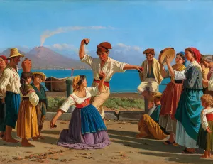 Tarantella, Naples With Vesuvius In The Background, by Alexandre Francia Oil Painting