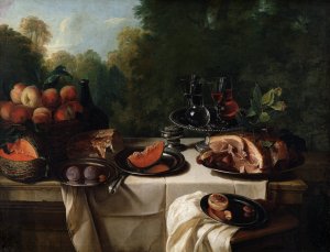 Breakfast Piece with Ham by Alexandre Francois Desportes Oil Painting