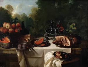 Breakfast Piece with Ham by Alexandre Francois Desportes Oil Painting