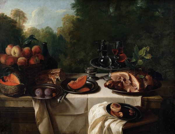 Breakfast Piece with Ham by Alexandre Francois Desportes - Hand-Painted Oil Painting Reproduction