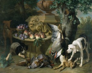 Dogs, Dead Game and Fruit by Alexandre Francois Desportes Oil Painting