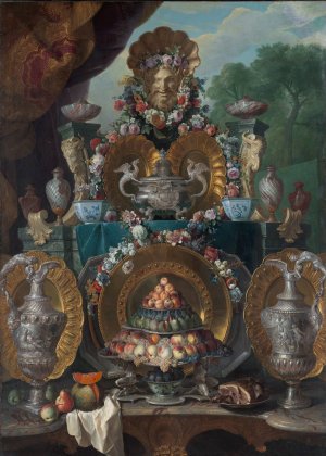 Still Life with Silver by Alexandre Francois Desportes Oil Painting