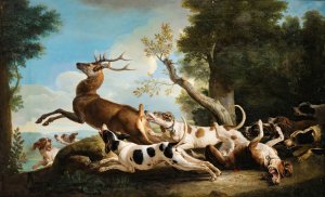 The Stag Hunting by Alexandre Francois Desportes Oil Painting