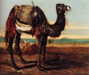 A Bedouin And A Camel Resting In A Desert Landscape by Alexandre-Gabriel Decamps - Oil Painting Reproduction