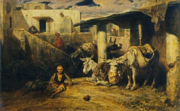 Asses resting; A Turkish Scene  by Alexandre-Gabriel Decamps - Hand-Painted Oil Painting Reproduction