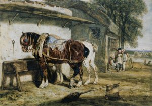 Cart Horses by Alexandre-Gabriel Decamps Oil Painting