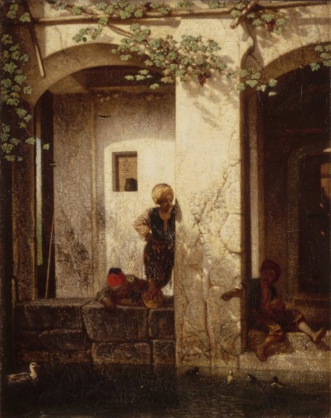 Enfants turcs aupres d'une fontaine  by Alexandre-Gabriel Decamps - Hand-Painted Oil Painting Reproduction