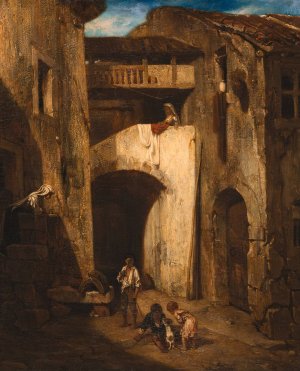 Italian Courtyard by Alexandre-Gabriel Decamps Oil Painting