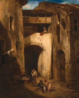 Italian Courtyard by Alexandre-Gabriel Decamps Oil Painting