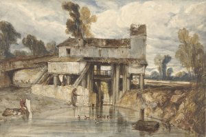 Landschap met watermolen by Alexandre-Gabriel Decamps Oil Painting