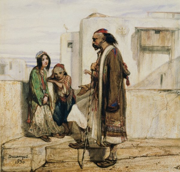 On the Roof of an Oriental House  by Alexandre-Gabriel Decamps - Hand-Painted Oil Painting Reproduction