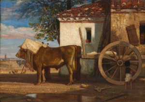 Oxen before a Farmhouse at Le Verrier by Alexandre-Gabriel Decamps Oil Painting