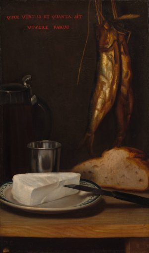 Still Life with Herring, Bread, and Cheese by Alexandre-Gabriel Decamps Oil Painting