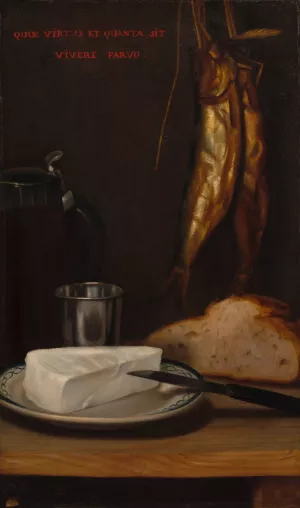 Still Life with Herring, Bread, and Cheese by Alexandre-Gabriel Decamps Oil Painting