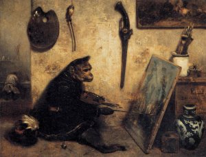 The Monkey Painter Oil painting by Alexandre-Gabriel Decamps