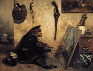 The Monkey Painter by Alexandre-Gabriel Decamps - Oil Painting Reproduction