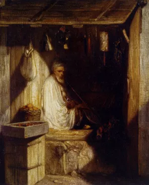 Turkish Merchant Smoking in His Shop painting by Alexandre-Gabriel Decamps