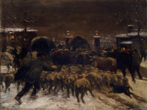 Entree des troupeaux a Paris by Alexandre Gaston Guignard Oil Painting