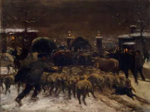 Entree des troupeaux a Paris by Alexandre Gaston Guignard Oil Painting