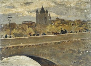 La tour du Temple reconstituee pour l'Exposition de 1889, vue du pont d'Iena by Alexandre Gaston Guignard Oil Painting