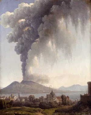 Bay Of Naples With Vesuvius Erupting Beyond by Alexandre-Hyacinthe Dunouy - Oil Painting Reproduction