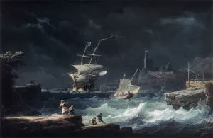 Gale at Sea by Alexandre-Jean Noel - Oil Painting Reproduction