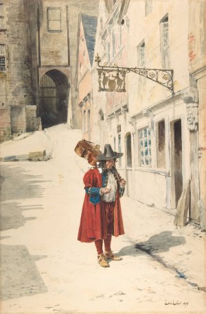 Wandering Minstrel; Old Nuremberg Oil painting by Alexandre-Louis Leloir
