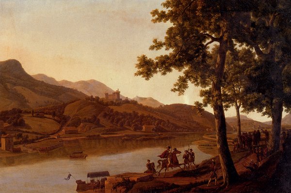 Main Product Photo of Nobles Disembarking Along The Banks Of A River Painting by Alexandre-Louis-Robert-Millin Duperreux
