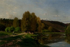 Vaches Au Bord D'un Fleuve by Alexandre-Rene Vernon Oil Painting