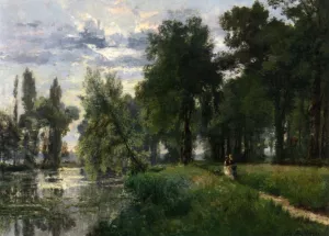 Walking by the River painting by Alexandre-Rene Vernon