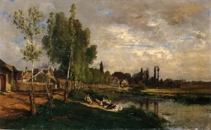 Washerwomen by the Water at Morning by Alexandre-Rene Vernon - Oil Painting Reproduction
