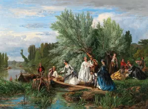 A Picnic by the River Oil painting by Alexandre Rene Veron