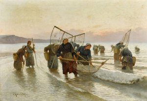 Prawn Fishing in Normandy by Alexei Danilovich Kivshenko Oil Painting