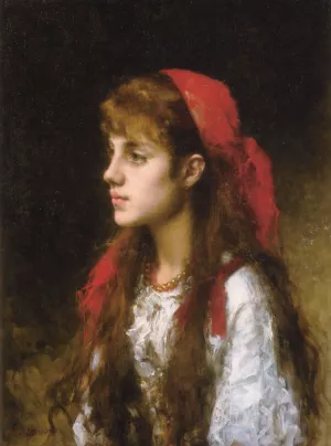 A Russian Beauty by Alexei Harlamoff Oil Painting