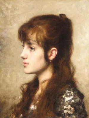 A Young Girl by Alexei Harlamoff Oil Painting