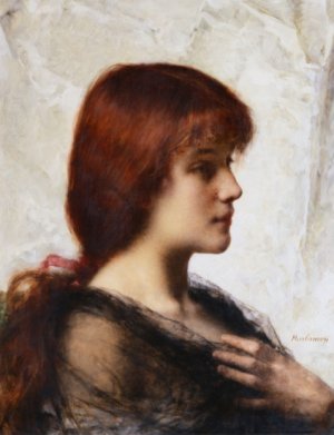 An Auburn Beauty by Alexei Harlamoff Oil Painting